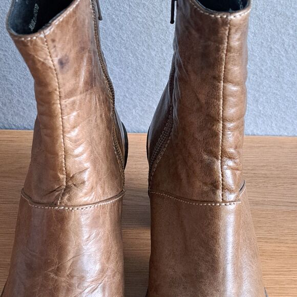 Camper Women’s Brown Leather Ankle Boots Sz 37 Block Heel Crepe Sole Booties - Picture 8 of 14